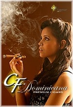 Cigar waitress smoking Churchill cigar at Boston event